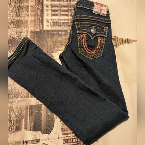 True Religion Vintage Joey Dark Blue Wash Rainbow Women's Size 24